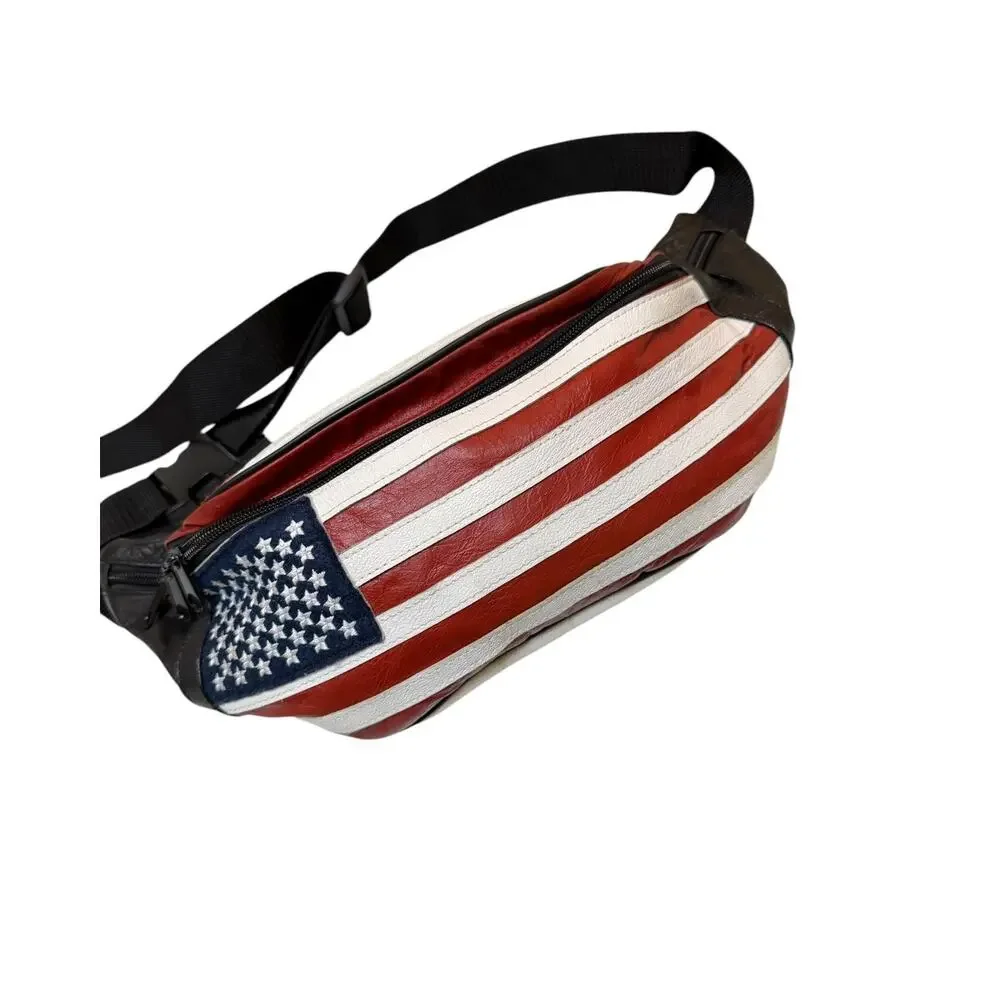 American Flag Fanny Pack Patriotic Waist Bag Adjustable Belt 5 Zip Compartments